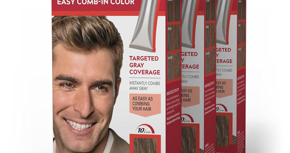 Just For Men Easy Comb-In Color Mens Hair Dye, Easy No Mix Application with Comb Applicator – Light Brown, A-25, Pack of 3, $29.97
