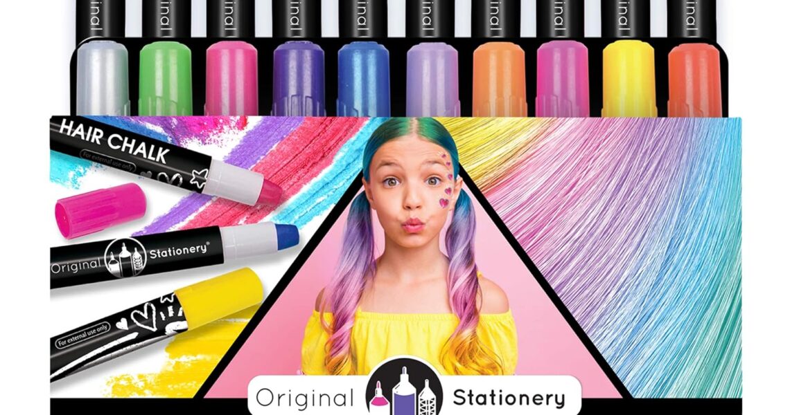 Original Stationery 10-Piece Hair Chalk for Girls Set, Temporary Hair Color Pens, Ideal for Face Painting, Vibrant Metallic Markers, Washable Chalk for Girls, Amazing Birthday and Easter Gift, $11.99
