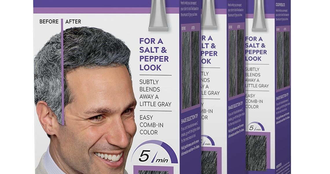 Just For Men Touch of Gray, Mens Hair Color Kit with Comb Applicator for Easy Application, Great for a Salt and Pepper Look – Black, T-55, Pack of 3, $36.99