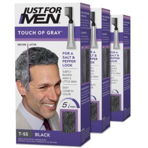 Just For Men Touch of Gray, Mens Hair Color Kit with Comb Applicator for Easy Application, Great for a Salt and Pepper Look - Black, T-55, Pack of 3, $36.99