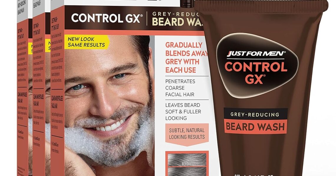 Just For Men Control GX Grey Reducing Beard Wash Shampoo, Gradually Colors Mustache and Beard, Leaves Facial Hair Softer and Fuller, 4 Fl Oz – Pack of 3 (Packaging May Vary), $29.97