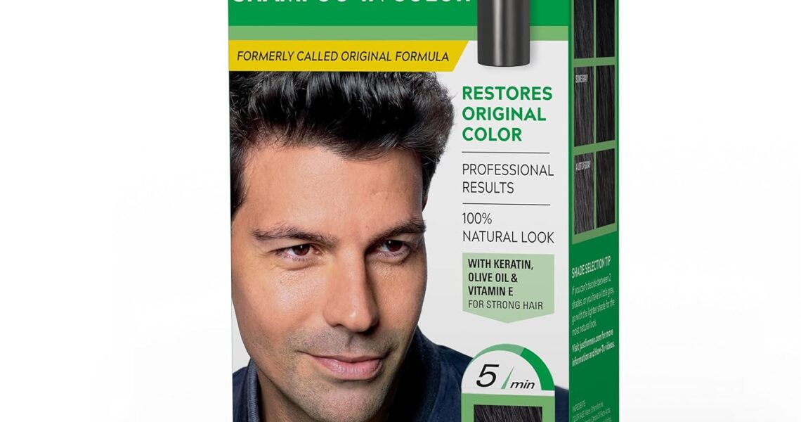 Just For Men Shampoo-In Color (Formerly Original Formula), Mens Hair Color with Keratin and Vitamin E for Stronger Hair – Real Black, H-55, Pack of 1, $9.99