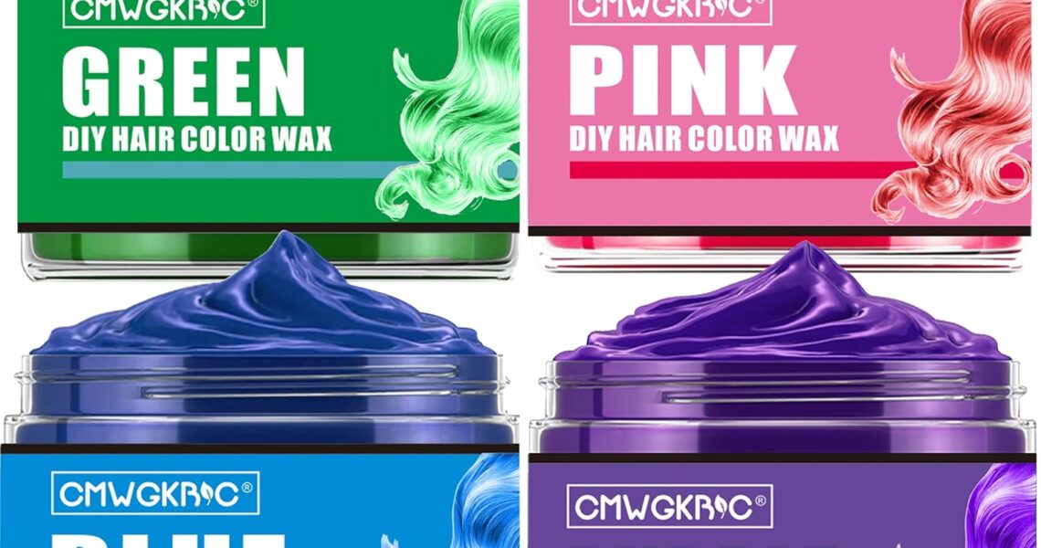 4 Colors Temporary Hair Color Wax,Blue Purple Pink Green Hair Dye Color Wax Washable Natural Instant Hair Color Cream for DIY Hairstyle for Kids Men Women Halloween Party, $16.96