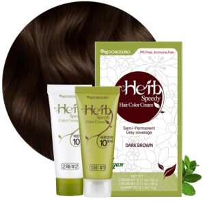 DONGSUNG Herb Speedy Color Cream (Dark Brown, 1 Pack), PPD-Free Ammonia-Free Vegan Hair Dye with Sun Protection, Odorless, Gentle for Sensitive Scalp, No Eye or Scalp Irritation, $16.99