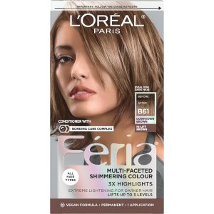 L'Oreal Paris Feria Multi-Faceted Shimmering Permanent Hair Color, B61 Downtown Brown (Hi-Lift Cool Brown), Pack of 1, Hair Dye, $12.99