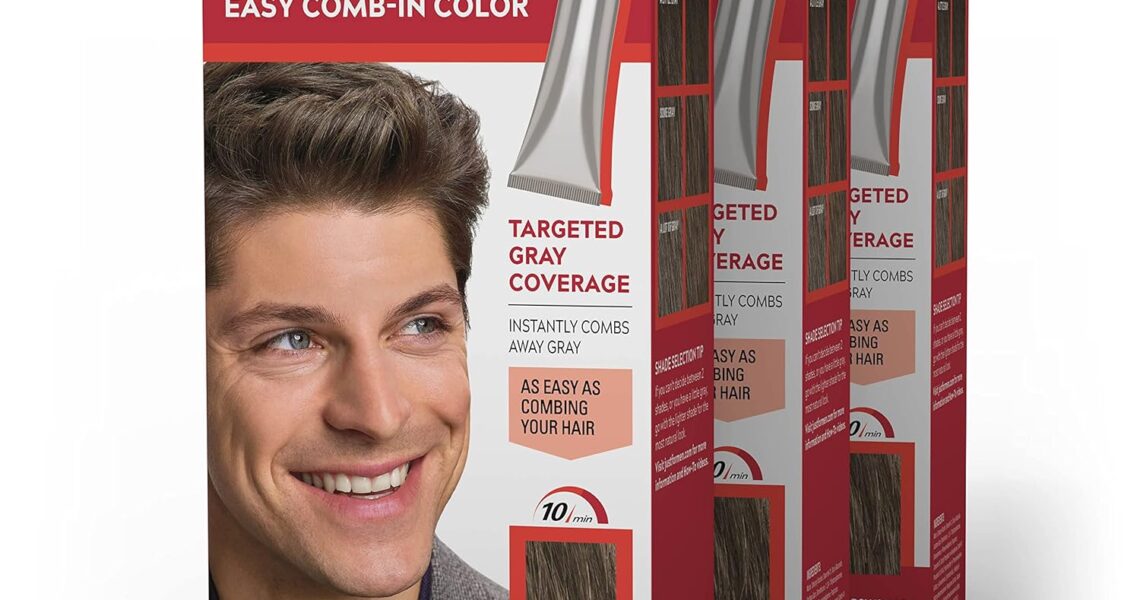 Just For Men Easy Comb-In Color Mens Hair Dye, Easy No Mix Application with Comb Applicator – Medium Brown, A-35, Pack of 3, $29.97