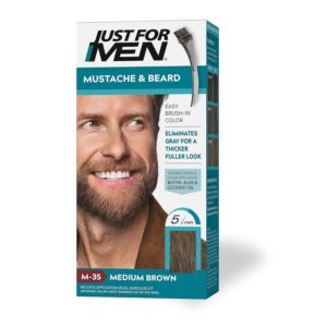Just For Men Mustache & Beard, Beard Dye for Men with Brush Included for Easy Application, With Biotin Aloe and Coconut Oil for Healthy Facial Hair - Medium Brown, M-35, Pack of 1, $11.97