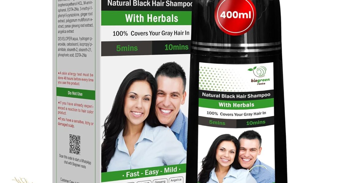 Ammonia-Free Herbal Hair Shampoo – Effectively Covers Gray Hair for Men and Women – Natural Color and Herbal Nourishment – No Stain on Skin – Natural Black (400 ml), $25.99