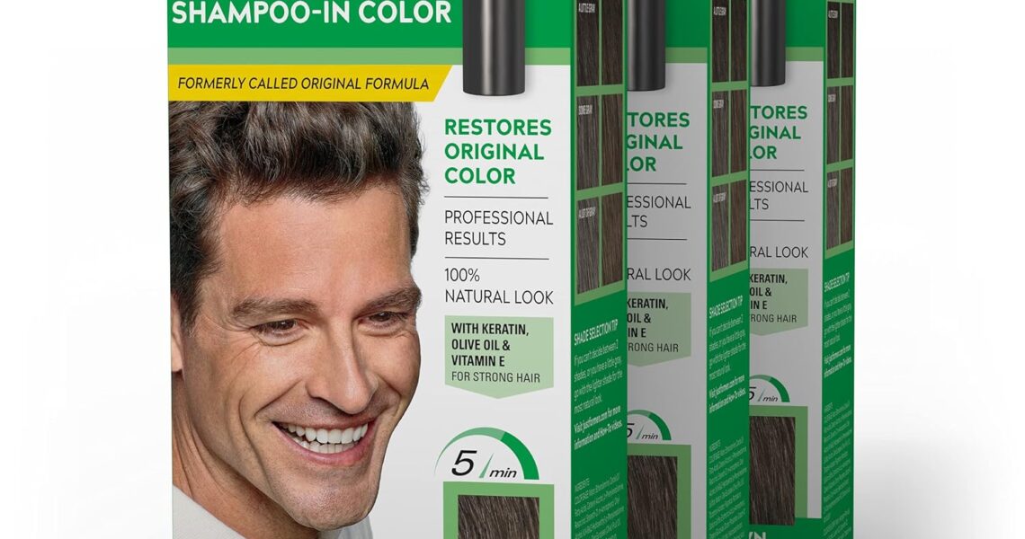 Just For Men Shampoo-In Color (Formerly Original Formula), Mens Hair Color with Keratin and Vitamin E for Stronger Hair – Medium-Dark Brown, H-40, Pack of 3, $29.97