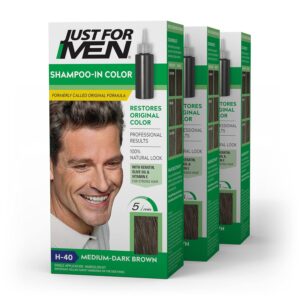 Just For Men Shampoo-In Color (Formerly Original Formula), Mens Hair Color with Keratin and Vitamin E for Stronger Hair - Medium-Dark Brown, H-40, Pack of 3, $29.97