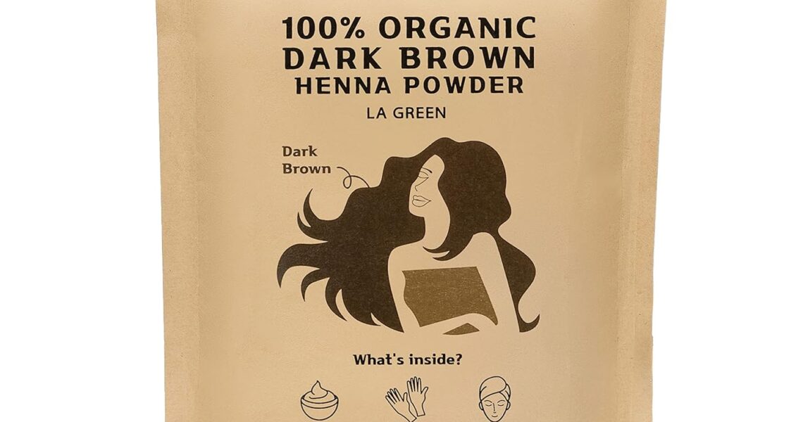 100% Organic USDA DARK BROWN Henna Powder For Hair Dye – Natural Hair Color, Best For Hair, Soft Shiny & Healthy Hair, No Chemical or Additive, Including application gloves & hair cap – 100g, $14.99