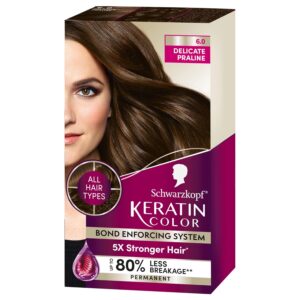 Schwarzkopf Keratin Permanent Hair Color, 6.0 Delicate Praline, 1 Application - Professionally Inspired Permanent Hair Dye, for up to 80% Less Breakage vs Untreated Hair and up to 100% Gray Coverage, $11.49
