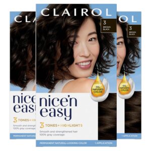 Clairol Nice'n Easy Permanent Hair Dye, 3 Brown Black Hair Color, Pack of 3, $25.47