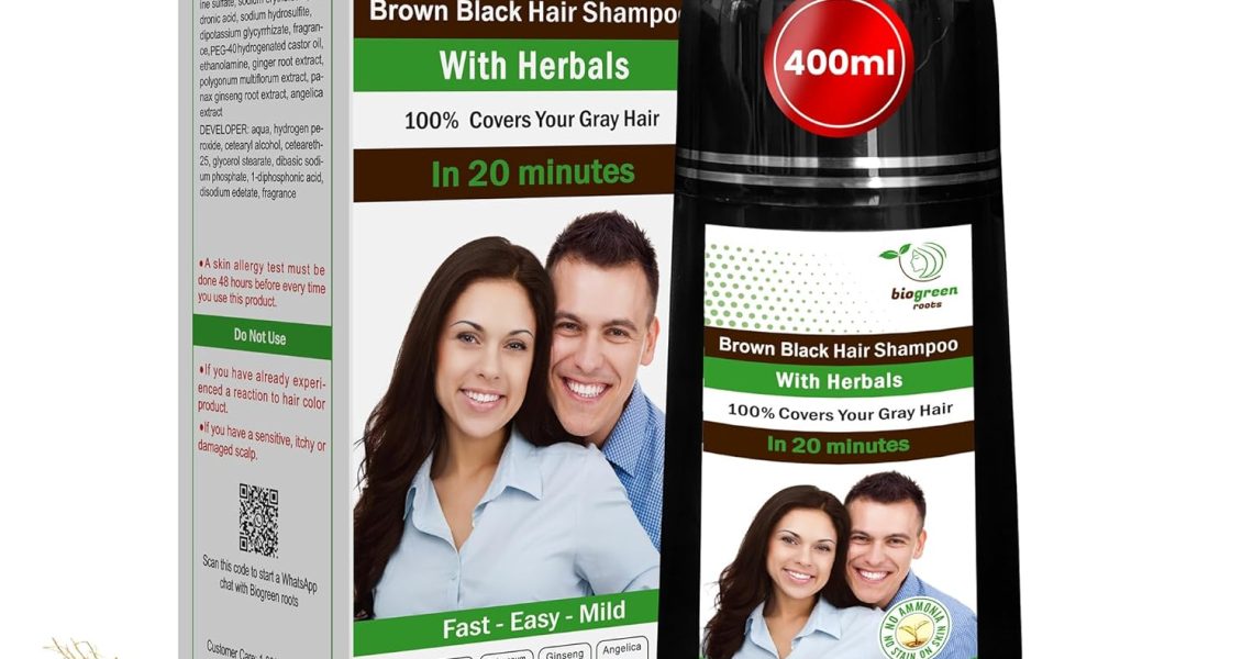 Ammonia-Free Herbal Hair Shampoo – Effectively Covers Gray Hair for Men and Women – Natural Color and Herbal Nourishment – No Stain on Skin – Brown Black (400 ml), $23.99