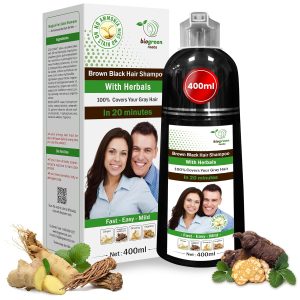 Ammonia-Free Herbal Hair Shampoo - Effectively Covers Gray Hair for Men and Women - Natural Color and Herbal Nourishment - No Stain on Skin - Brown Black (400 ml), $23.99