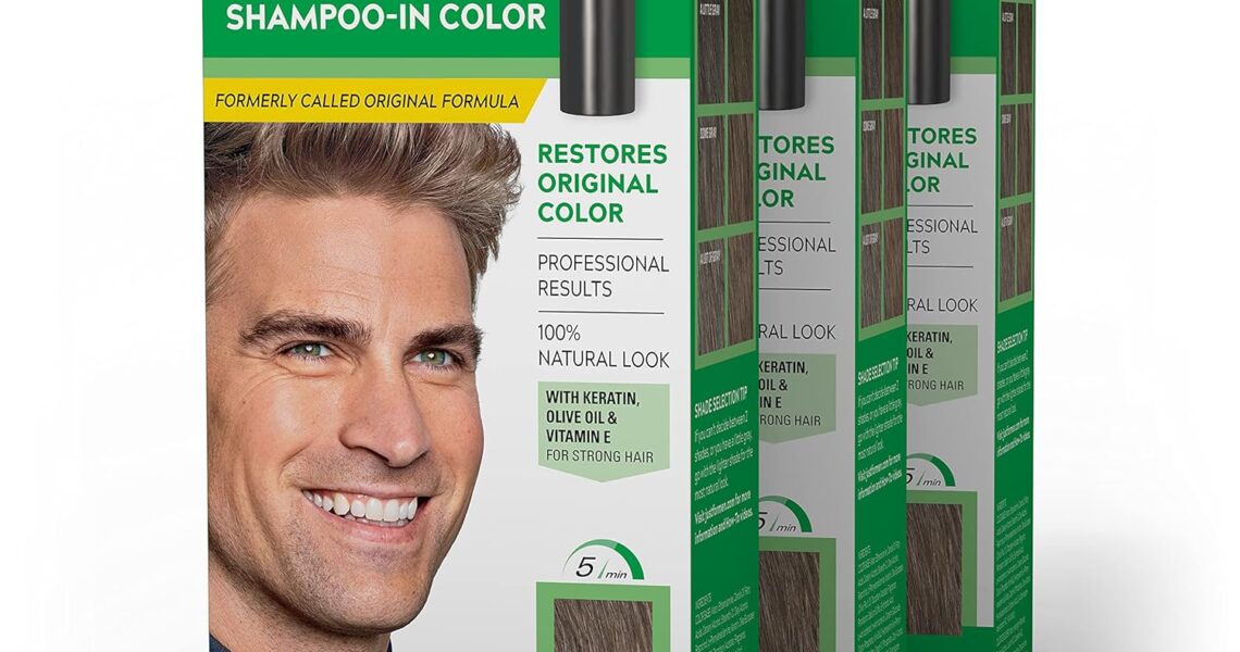 Just For Men Shampoo-In Color (Formerly Original Formula), Mens Hair Color with Keratin and Vitamin E for Stronger Hair – Light Brown, H-25, Pack of 3, $29.97