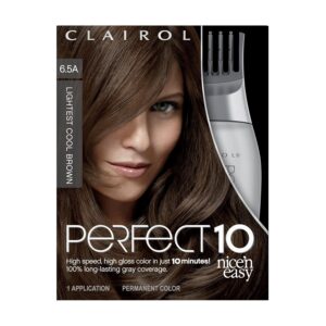 Clairol Nicen Easy Perfect 10 Permanent Hair Dye, 6.5A Lightest Cool Brown Hair Color, Pack of 1, $13.49