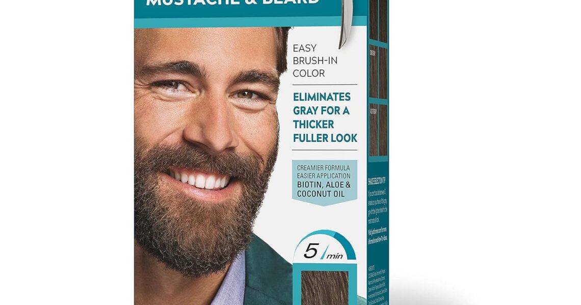 Just For Men Mustache & Beard, Beard Dye for Men with Brush Included for Easy Application, With Biotin Aloe and Coconut Oil for Healthy Facial Hair – Medium-Dark Brown, M-40, Pack of 1, $11.97