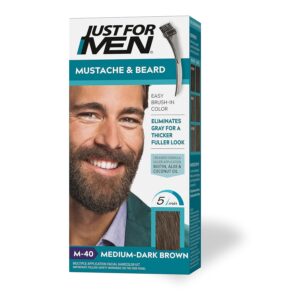 Just For Men Mustache & Beard, Beard Dye for Men with Brush Included for Easy Application, With Biotin Aloe and Coconut Oil for Healthy Facial Hair - Medium-Dark Brown, M-40, Pack of 1, $11.97