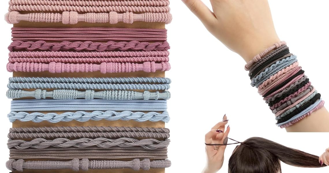 Boho Hair Ties, 20 PCS of 4 Styles Cute Hair Bands for Thick or Thin Hair, No Damage Boho Hair Tie Bracelets, Pink Elastic Hair Accessories for Girls and Women, $5.99