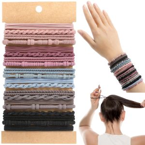 Boho Hair Ties, 20 PCS of 4 Styles Cute Hair Bands for Thick or Thin Hair, No Damage Boho Hair Tie Bracelets, Pink Elastic Hair Accessories for Girls and Women, $5.99