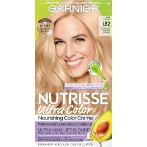 Garnier Hair Color Nutrisse Ultra Color Nourishing Creme, LB2 Ultra Light Natural Blonde (Pina Colada) Permanent Hair Dye, 1 Count (Packaging May Vary), $10.49