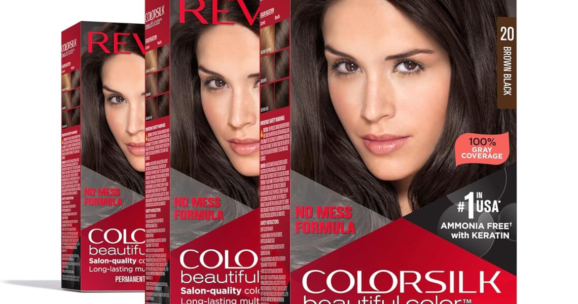 Revlon ColorSilk Permanent Hair Color, 100% Gray Coverage Dye Kit, Ammonia-Free, Keratin and Amino Acids, Brown Shades, 20 Brown Black (Pack of 3), $16.17