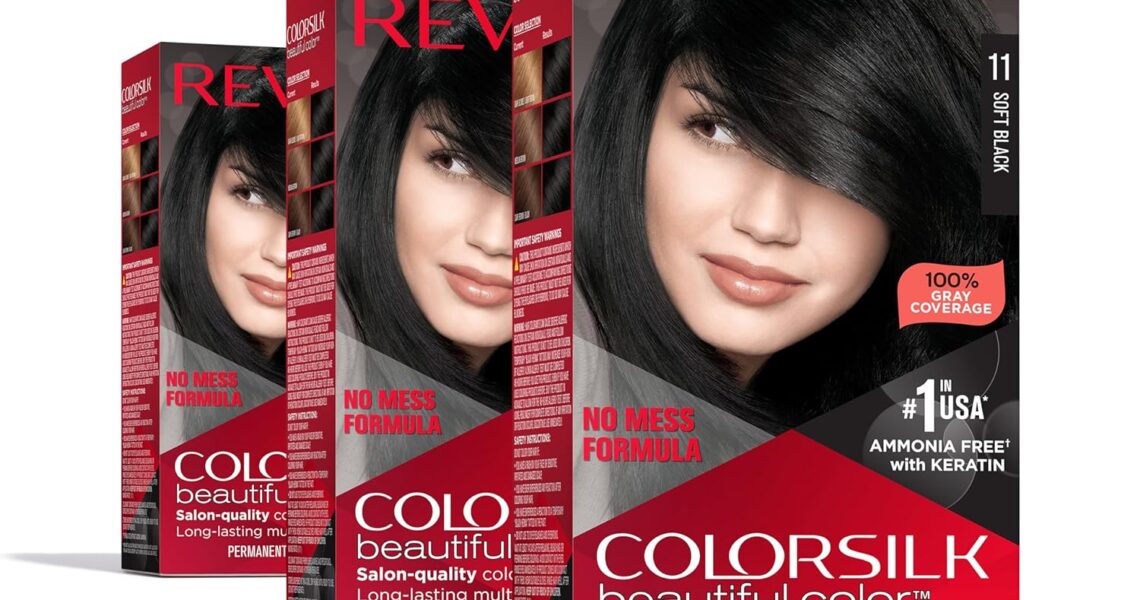 Revlon ColorSilk Permanent Hair Color, 100% Gray Coverage Dye Kit, Ammonia-Free, Keratin and Amino Acids, Black Shades, 11 Soft Black (Pack of 3), $19.95