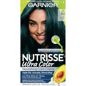 Garnier Nutrisse Ultra Nourishing Hair Color Creme with Triple Oils, Permanent Dye for 100 Percent Gray Coverage, Teal Forest TL1, $2.50