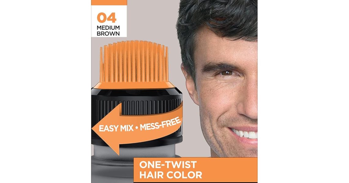 LOral Paris Men Expert One Twist Mess Free Permanent Hair Color, Mens Hair Dye to Cover Grays, Easy Mix Ammonia Free Application, Medium Brown 04, 1 Application, $9.97