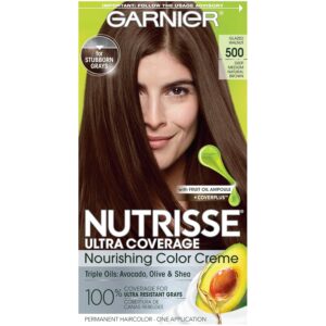 Garnier Hair Color Nutrisse Ultra Coverage Nourishing Creme, 500 Deep Medium Natural Brown (Glazed Walnut) Permanent Hair Dye, 1 Count (Packaging May Vary), $10.99