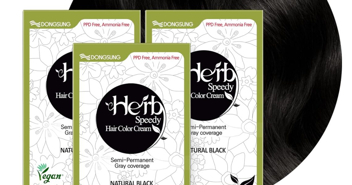 DONGSUNG Herb Speedy Color Cream (Natural Black, 3 Pack), PPD-Free Ammonia-Free Vegan Hair Dye with Sun Protection, Odorless, Gentle for Sensitive Scalp, No Eye or Scalp Irritation, $39.99