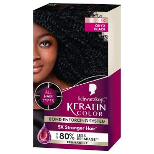 Schwarzkopf Keratin Color Permanent Hair Color, 1.0 Black Onyx, 1 Application - Salon Inspired Permanent Hair Dye, for up to 80% Less Breakage vs Untreated Hair and up to 100% Gray Coverage, $12.57