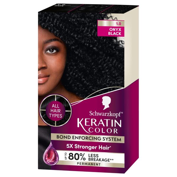 Schwarzkopf Keratin Color Permanent Hair Color, 1.0 Black Onyx, 1 Application – Salon Inspired Permanent Hair Dye, for up to 80% Less Breakage vs Untreated Hair and up to 100% Gray Coverage, $12.57
