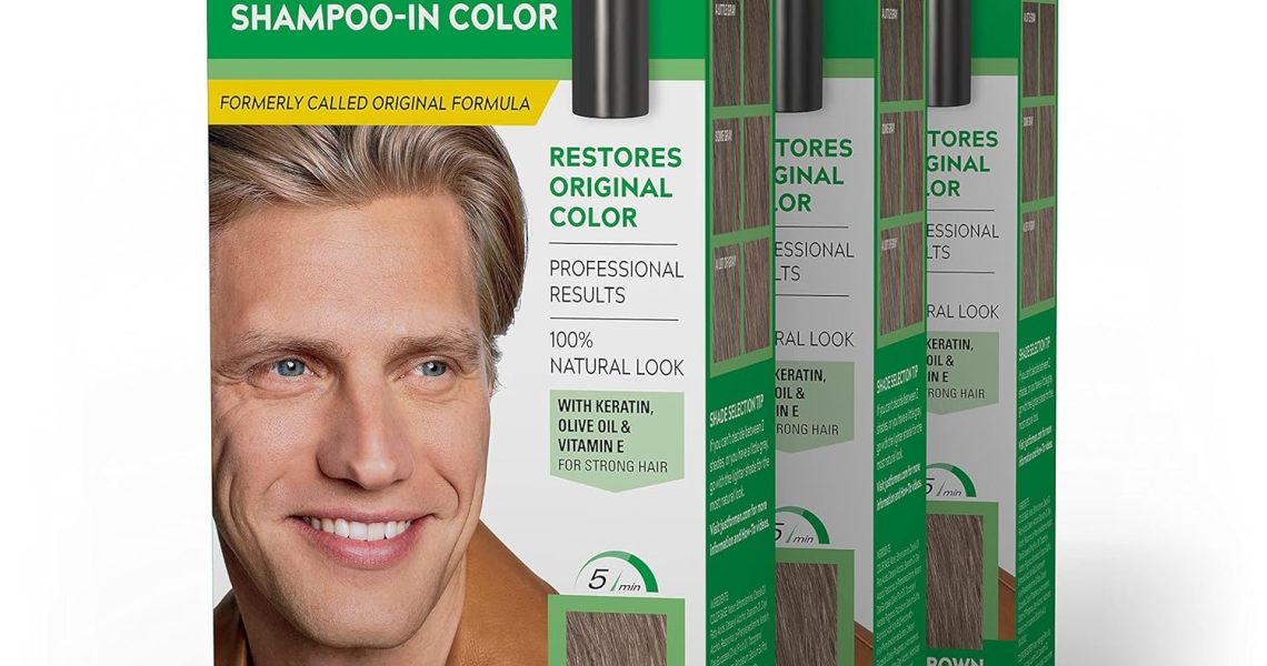 Just For Men Shampoo In Color, Hair Color for Men with Keratin and Vitamin E for Stronger Hair, Restores Natural Hair Color, Dark Blond/Lightest Brown, H-15, Pack of 3, $29.97