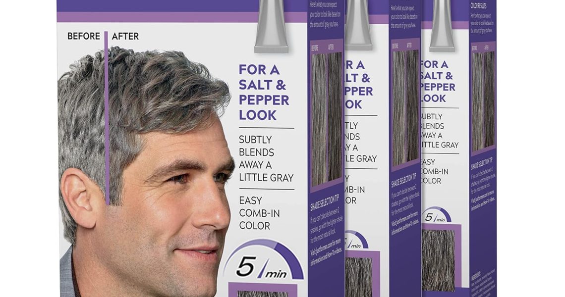 Just For Men Touch of Gray, Mens Hair Color Kit with Comb Applicator for Easy Application, Great for a Salt and Pepper Look – Medium Brown, T-35, Pack of 3, $26.88