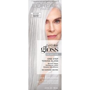 L'Oreal Paris Le Color Gloss One Step Toning Gloss, In-Shower Hair Toner with Deep Conditioning Treatment Formula for Gray Hair, Silver White, 1 Kit, $15.99