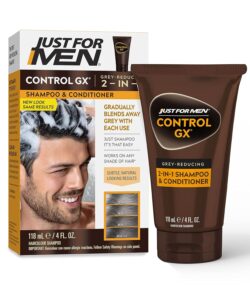 Just For Men Control GX Grey Reducing 2-in-1 Shampoo and Conditioner, Gradual Hair Color for Stronger and Healthier Hair, 4 Fl Oz - Pack of 1 (Packaging May Vary), $9.97
