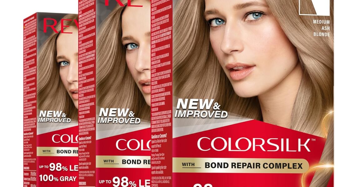 Revlon ColorSilk with Bond Repair Complex, Blonde Permanent Hair Color, 100% Gray Coverage, Ammonia Free Hair Dye, Vegan Keratin, 70 Medium Ash Blonde (Pack of 3), $14.77