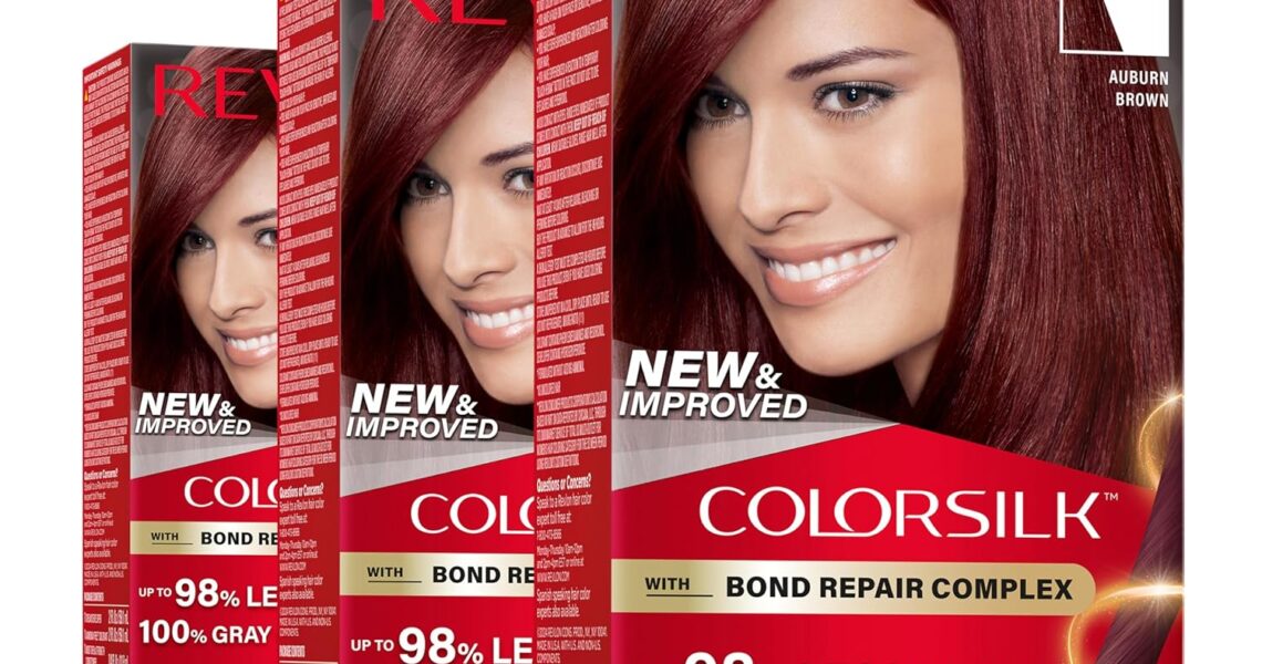 Revlon ColorSilk with Bond Repair Complex, Auburn Permanent Hair Color, 100% Gray Coverage, Ammonia Free Hair Dye, Vegan Keratin, 49 Auburn Brown (Pack of 3), $14.77