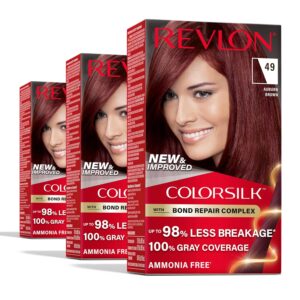 Revlon ColorSilk with Bond Repair Complex, Auburn Permanent Hair Color, 100% Gray Coverage, Ammonia Free Hair Dye, Vegan Keratin, 49 Auburn Brown (Pack of 3), $14.77