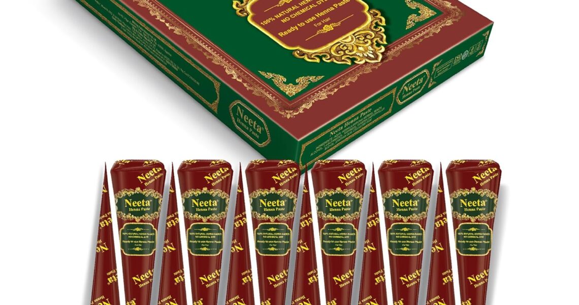 Neeta 12 Pack Ready to Use Henna Paste Hair Dye Cones Reddish Brown Color tubes color for women Perfect for Spot hair coloring, Long-lasting and Cruelty-Free, $12.99