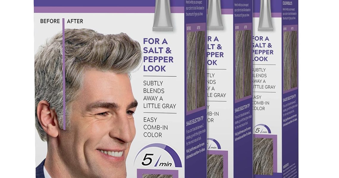 Just For Men Touch of Gray, Mens Hair Color Kit with Comb Applicator for Easy Application, Great for a Salt and Pepper Look – Light Brown, T-25, Pack of 3, $36.99