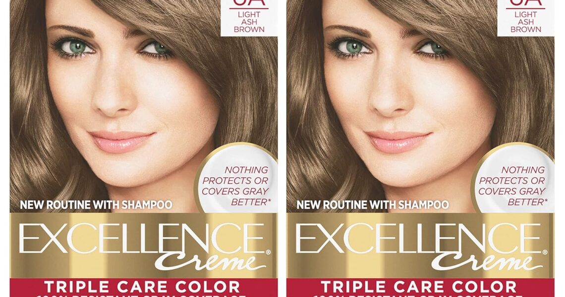 L’Oreal Paris Excellence Creme Permanent Hair Color, 6A Light Ash Brown, 100 percent Gray Coverage Hair Dye, Pack of 2, $21.94