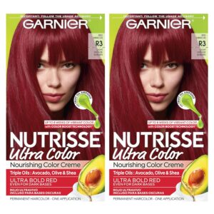 Garnier Hair Color Nutrisse Ultra Color Nourishing Creme, R3 Light Intense Auburn (Red Hibiscus) Permanent Hair Dye, 2 Count (Packaging May Vary), $20.98