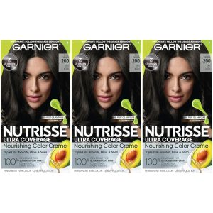 Garnier Hair Color Nutrisse Ultra Coverage Nourishing Creme, 200 Deep Soft Black (Black Sesame) Permanent Hair Dye, 3 Count (Packaging May Vary), $32.97