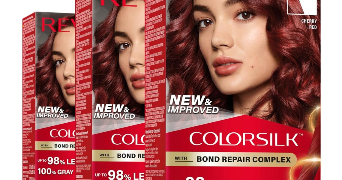 Revlon ColorSilk with Bond Repair Complex, Red Permanent Hair Color, 100% Gray Coverage, Ammonia Free Hair Dye, Vegan Keratin, 66 Cherry Red (Pack of 3), $14.91