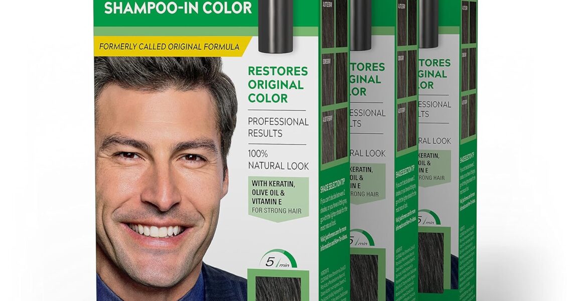 Just For Men Shampoo-In Color (Formerly Original Formula), Mens Hair Color with Keratin and Vitamin E for Stronger Hair – Dark Brown, H-45, Pack of 3,