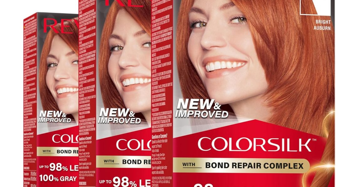 Revlon ColorSilk with Bond Repair Complex, Permanent Hair Color, 100% Gray Coverage, Ammonia Free Hair Dye, Vegan Keratin, 45 Bright Auburn (Pack of 3), $14.77