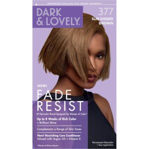 SoftSheen-Carson Dark and Lovely Fade Resist Rich Conditioning Hair Color, Permanent Hair Color, Up To 100 percent Gray Coverage, Brilliant Shine with Argan Oil and Vitamin E, Sun Kissed Brown, $8.49